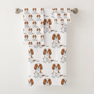 Blenheim Cavalier King Charles Spaniel Pattern Bath Towel Set