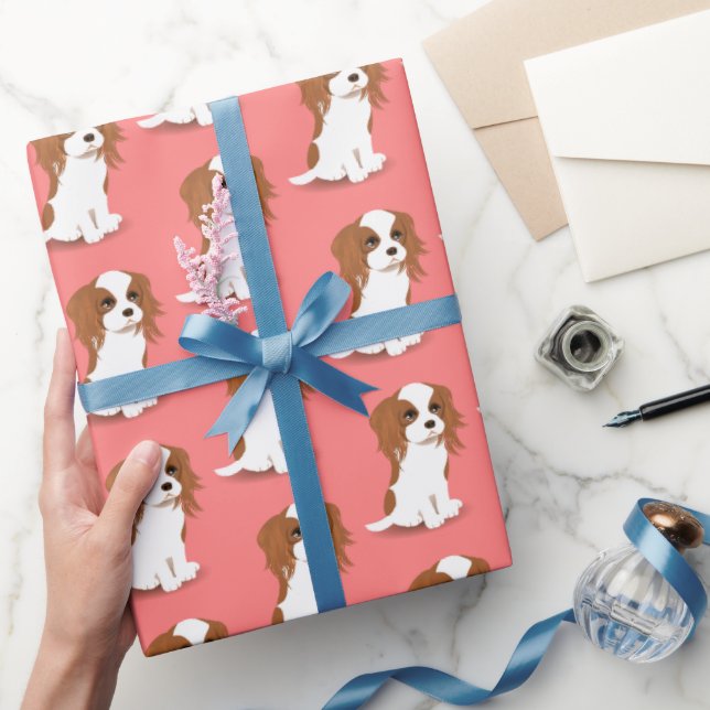 Blenheim Cavalier King Charles Spaniel Pink Wrapping Paper (Gifting)