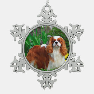 Blenheim Cavalier King Charles Spaniel Puppy Dog Snowflake Pewter Christmas Ornament