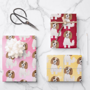 Blenheim Cavalier King Charles Spaniel with Hearts Wrapping Paper Sheet