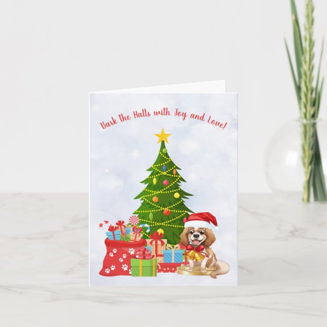 Blenheim Cavalier King Charles Spaniel's Christmas Holiday Card (Front)