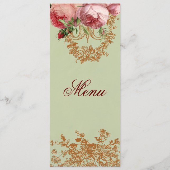 Blenheim Rose- Elegant Sage Green Menu (Front)