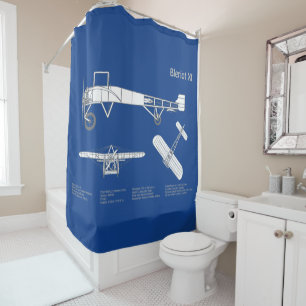 Bleriot XI - Aeroplane Blueprint Drawing Plans ABD Shower Curtain