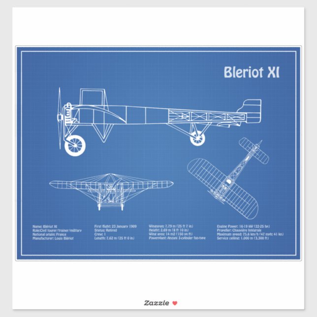 Bleriot XI - Aeroplane Blueprint Drawing Plans AD (Sheet)