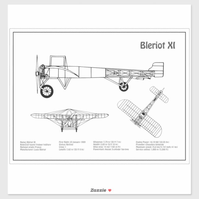 Bleriot XI - Aeroplane Blueprint Drawing Plans BD (Sheet)
