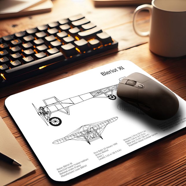 Bleriot XI - Aeroplane Blueprint Drawing Plans BD Mouse Pad (Creator Uploaded)