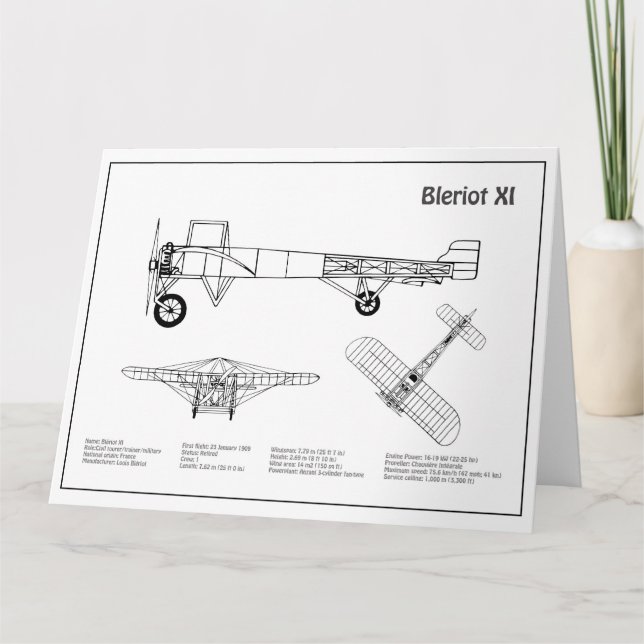 Bleriot XI - Aeroplane Blueprint Drawing Plans BD Thank You Card (Front)