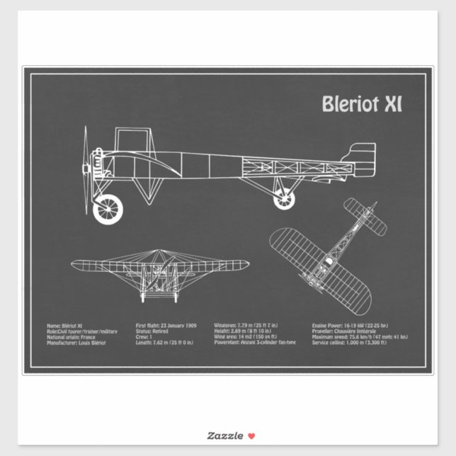 Bleriot XI - Aeroplane Blueprint Drawing Plans PD (Sheet)