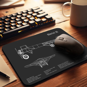 Bleriot XI - Aeroplane Blueprint Drawing Plans PD Mouse Pad