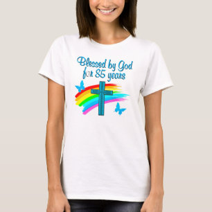 BLESS BY GOD FOR 85 YEARS BLUE CROSS DESIGN T-Shirt