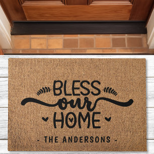 Bless Our Home Personalised Faux Burlap Doormat
