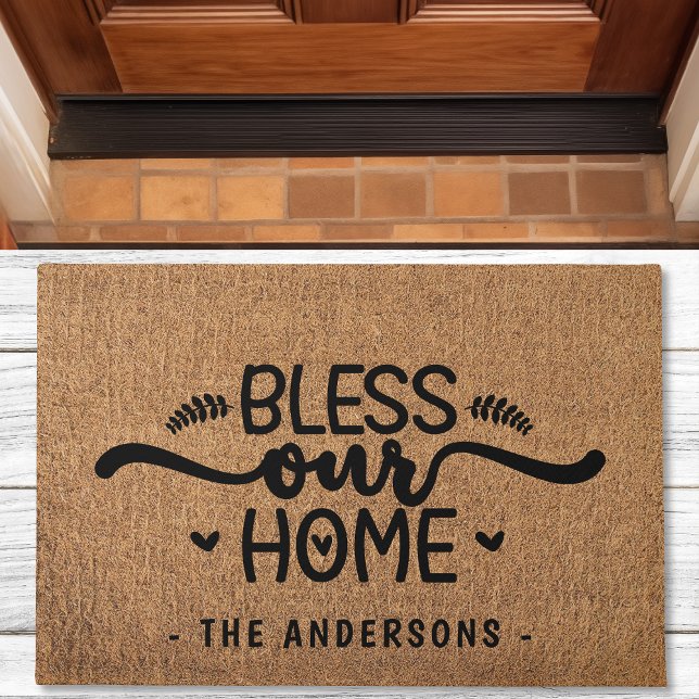 Bless Our Home Personalised Faux Burlap Doormat (Creator Uploaded)