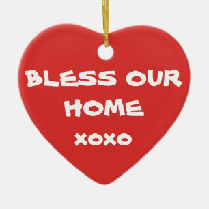 Bless Our Home Simple Script Cute Christmas Ceramic Ornament