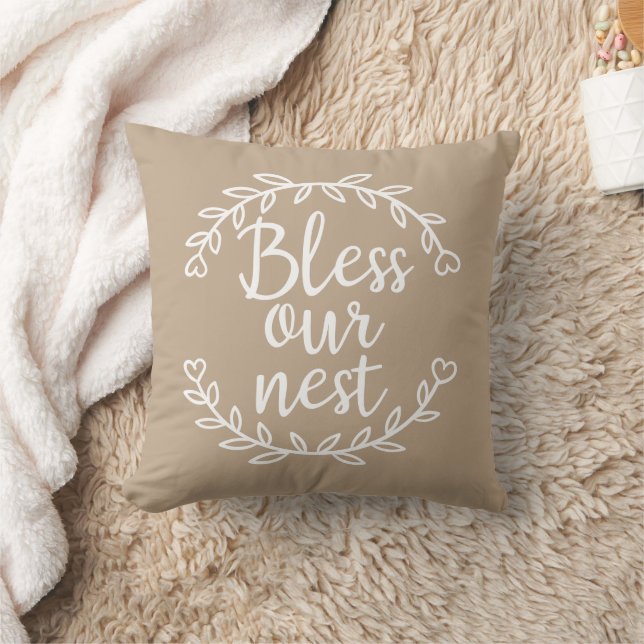 Bless Our Nest Farmhouse Beige Accent Pillow (Blanket)