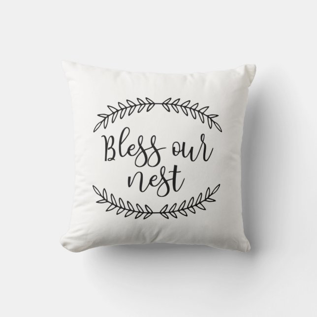 Bless Our Nest | Farmhouse Throw Pillow (Front)