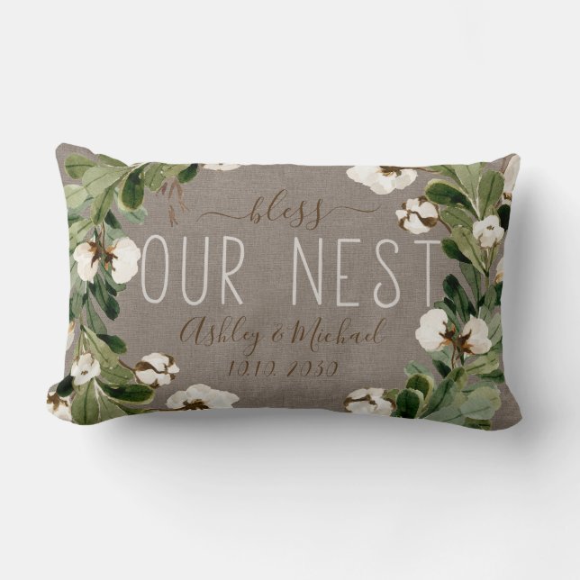 Bless Our Nest Name Wreath Photo Wedding Keepsake Lumbar Cushion (Front)