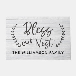 Bless Our Nest Rustic Farmhouse Laurel Family Name Doormat