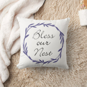 Bless Our Nest with Wreath Throw Pillow
