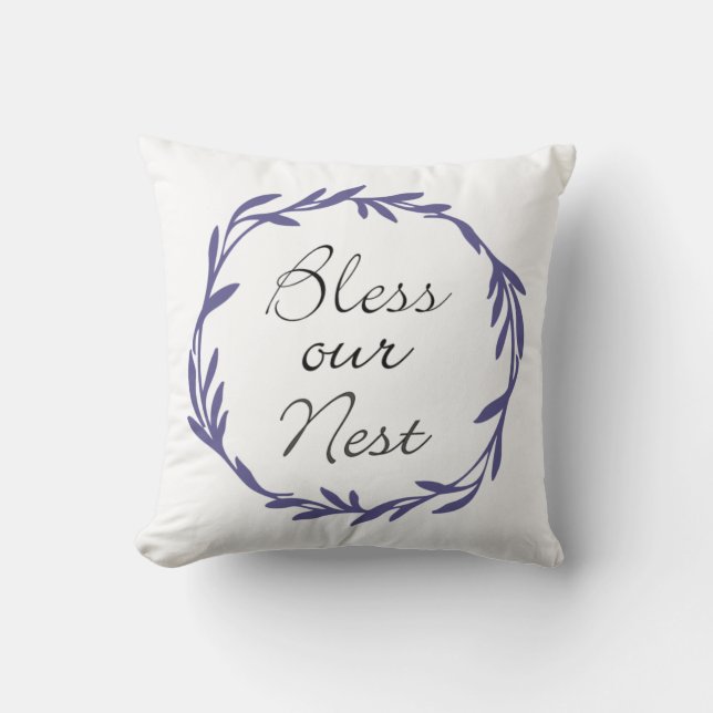 Bless Our Nest with Wreath Throw Pillow (Front)