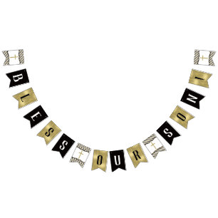 Bless Our Son Banner, Black, Gold Bunting