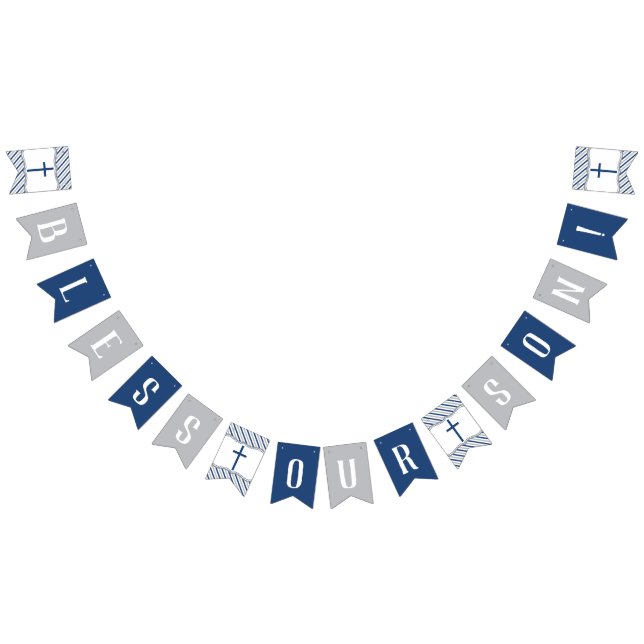 Bless Our Son Banner, Navy Blue, Grey Bunting (All)