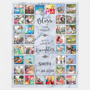 Bless this Family with love 32 Photo Collage Fleece Blanket