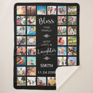 Bless this Family with love 32 Photo Collage Sherpa Blanket