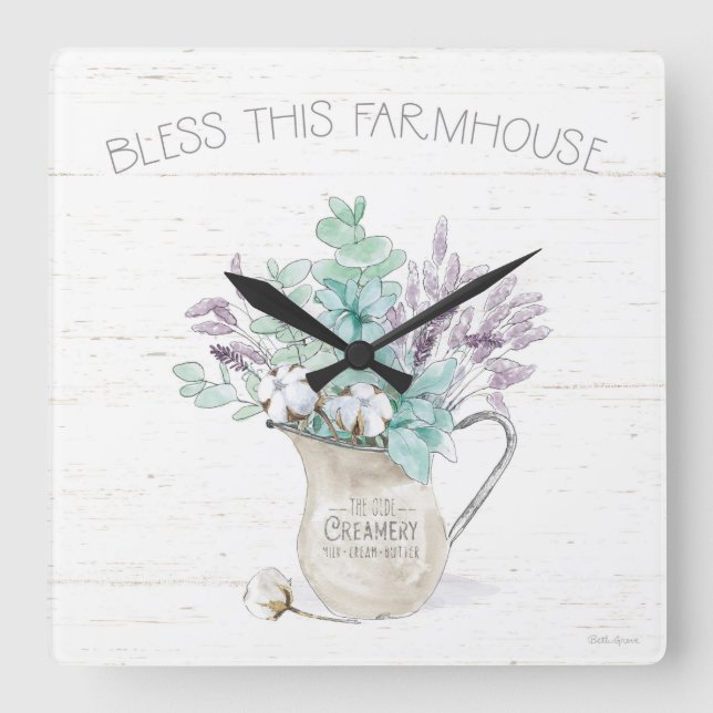 Bless This Farmhouse Square Wall Clock (Front)