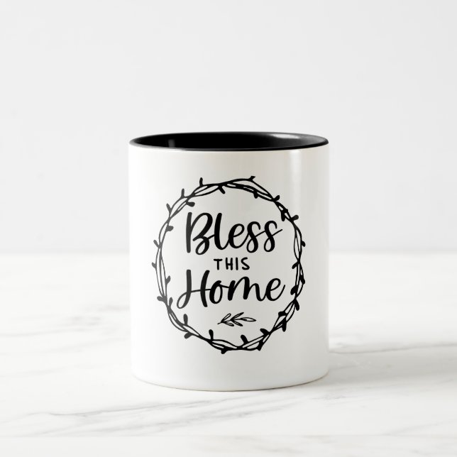 Bless This Home Christian Quote Two-Tone Coffee Mug (Center)