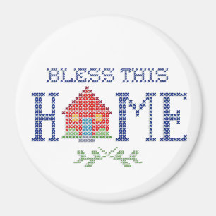 Bless This Home Cross Stitch Embroidery Magnet