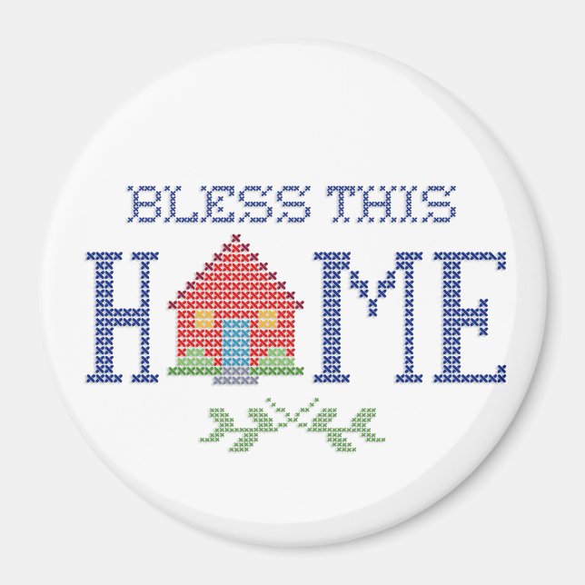 Bless This Home Cross Stitch Embroidery Magnet (Front)