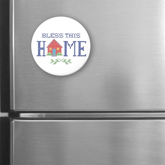 Bless This Home Cross Stitch Embroidery Magnet (Add a touch of warmth to your fridge or any magnetic surface with our "Bless This Home" magnet.)