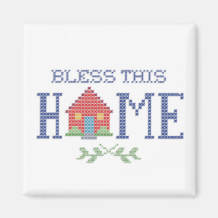 Bless This Home Cross Stitch Embroidery Magnet