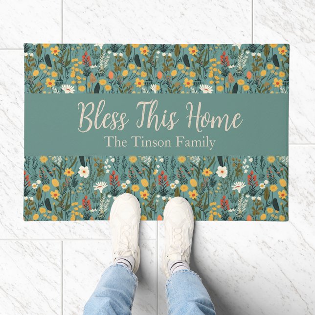 "Bless This Home" Floral Personalizable Doormat ("Bless This Home" Floral Personalizable Doormat)