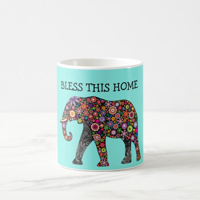 Bless This Home Lucky Elephant Coffee Mug (Center)