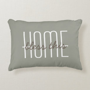 Bless this Home Quote Olive Green Decorative Cushion