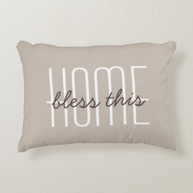 Bless This Home Quote Tan Customise Decorative Cushion (Front)