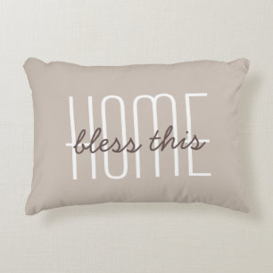 Bless This Home Quote Tan Customise Decorative Cushion