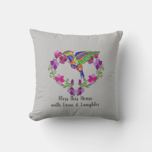 Bless this House, floral heart wreath Cushion