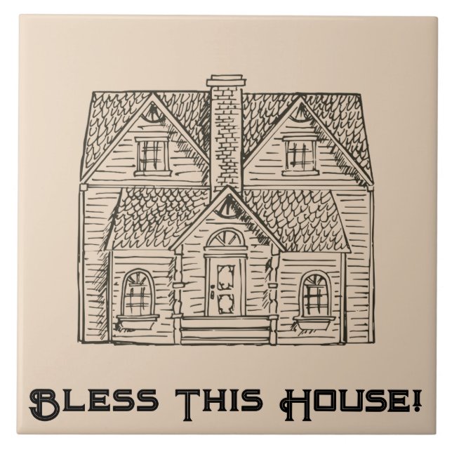 Bless This House w/ text & image templates  Ceramic Tile (Front)