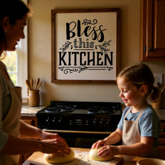 Bless This Kitchen Farmhouse Script Poster