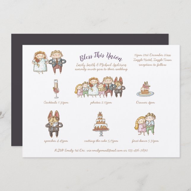 Bless This Union - Cute Wedding Invite Timeline (Front/Back)