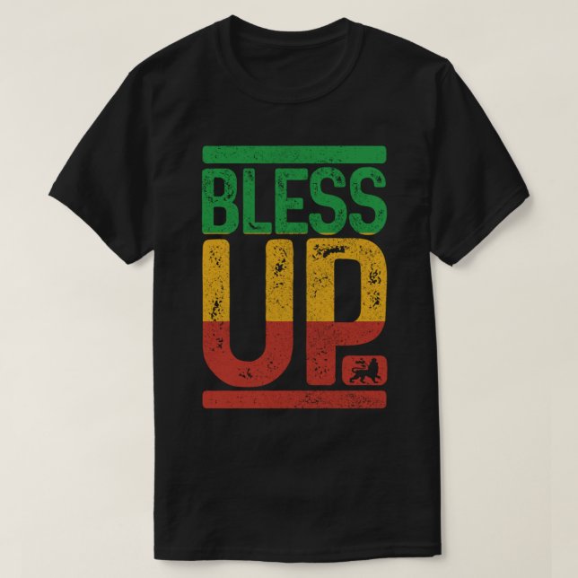 Bless Up Reggae Music Rastafari Lion Of Judah Rast T-Shirt (Design Front)