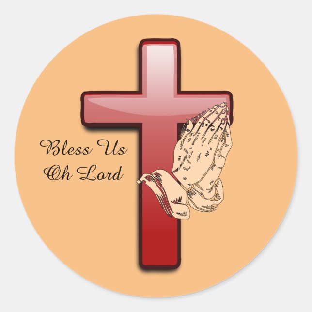 Bless Us Red Cross and Praying Hands Sticker (Front)