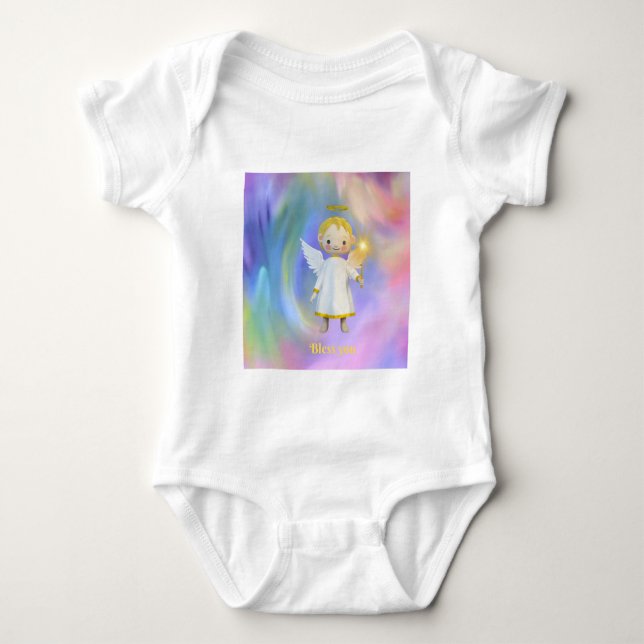 ´Bless You´ rainbow-white baby bodysuit (Front)