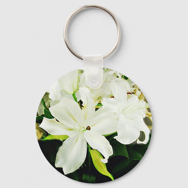 Bless You-White Lilies_ Key Ring (Front)