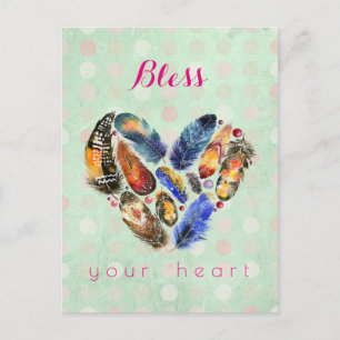 Bless Your Heart Inspirational With Feather Heart Postcard