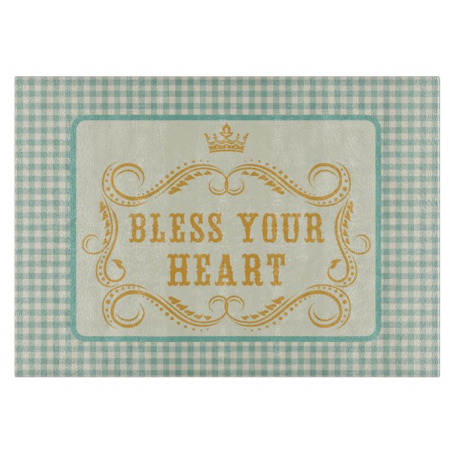 Bless Your Heart Southern Quote Gingham Cutting Board (Front)