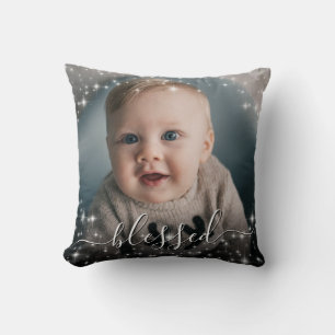 Blessed 2 Photos Surrounded by Stars or Sparkles Cushion