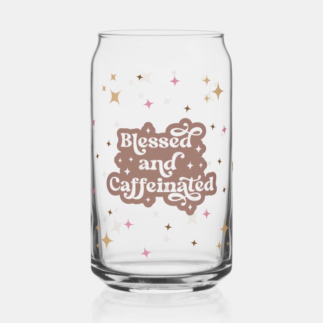 Blessed And Caffeinated Sparkles Can Glass (Left)